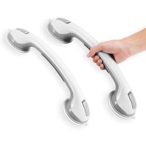 Grab Bars for Bathtubs and Showers, 2025 Updated 16 Inch 2 Pack Shower Handle Heavy Duty Suction Cup for Shower, Bathroom Safety Bar for Elderly Gray White