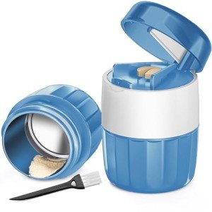 DUBSTAR 3-in-1 Pill Crusher Pill Grinder, Pill Crusher Fine Powder with Brush, Pill Crushers for Elderly with Pill Cutter and Storage, Pill Cutter Splitter for Small or Large Pills (Blue)
