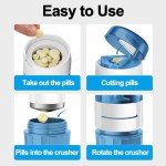 DUBSTAR 3-in-1 Pill Crusher Pill Grinder, Pill Crusher Fine Powder with Brush, Pill Crushers for Elderly with Pill Cutter and Storage, Pill Cutter Splitter for Small or Large Pills (Blue)
