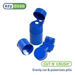 EZY DOSE 3 Compartment Pill Crusher, Cutter and Grinder, Daily Usage, Safely Cut Pills, Vitamins, Tablets, Accurate and Easy Cutting, Stainless Steel Blade, Removable Drinking Cup, Blue, BPA Free