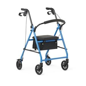 Lightweight Folding Rollator Walker with Seat - Light Blue