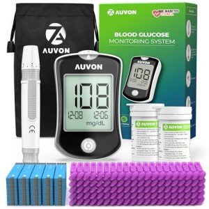 AUVON Blood Glucose Monitor Kit for Accurate Test, Diabetes Testing Kit with 100 Glucometer Strips, 100 30G Lancets and Lancing Devices, DS-W Portable Sugar Test Kit, No Coding & FSA/HSA Eligible