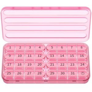 Zoksi Monthly Pill Organizer 1 Time a Day, 30 Day Pill Box Organizer Once a Day, One Month Large Pill Case for Travel, 31 Day Daily Medcine Container for Vitamins, Supplement & Medication (Pink)