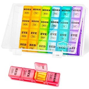 XL Large Weekly Pill Organizer 4 Times a Day, 7-Day Pill Boxes and Organizer AM PM, Big Compartments Pill Case, Monthly Medication Organizer 29 Days Dispenser for Fish Oils