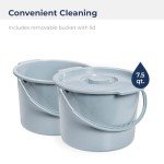 Drive Medical RTL11158KDR Folding Steel Bedside Commode Chair, Portable Toilet, 350 Pound Weight Capacity with 7.5 Qt. Bucket, Grey