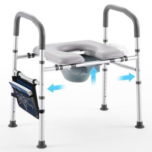 Bedside Commode for Seniors, FSA HSA Eligible Bedside Commode with Adjustable Width and Height, 400 LBS Weight Capacity, 16.9 Inch Extra Large Soft Seat Plate