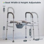 Bedside Commode for Seniors, FSA HSA Eligible Bedside Commode with Adjustable Width and Height, 400 LBS Weight Capacity, 16.9 Inch Extra Large Soft Seat Plate