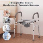 Bedside Commode for Seniors, FSA HSA Eligible Bedside Commode with Adjustable Width and Height, 400 LBS Weight Capacity, 16.9 Inch Extra Large Soft Seat Plate