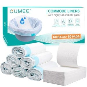60 Commode Liners with Absorbent Pads, 60 Bedside Commode Liners and 60 Pads for Commode Bucket, Disposable Commode Bags for Adults, Portable Leak-Proof Potty Chair Liners (21*16in-60+60)