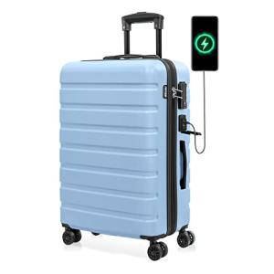 Light Blue 24-Inch AnyZip Hardside USB Suitcase