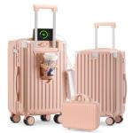 3-Piece Carry-On Luggage with Cup Holder & USB Port