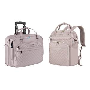 Laptop Backpack & Rolling Bag Set – Grey Pink