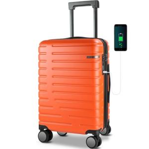 EMPSIGN Orange Carry-On Luggage with Spinner Wheels