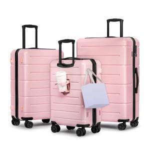 3-Piece Hardside Spinner Luggage Set with Cup Holder