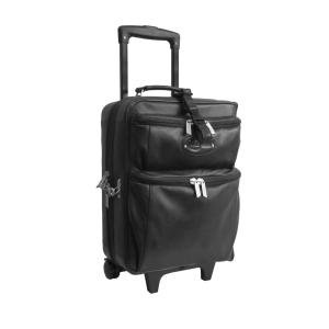 Black Leather Rolling Garment Bag with Wheels