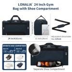 LONALIA 24-Inch Gym Bag with Shoe Compartment