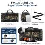 LONALIA 24-Inch Camo Gym Duffle Bag with Shoe Pocket