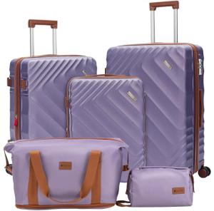 Rosamo 5 piece Luggage Set Expandable Suitcase 22x14x9 Airline Approved Carry on, ABS Hard Case Suitcases with Spinner Wheels, TSA Lock (Purple)