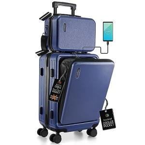 Travelarim 20 Inch Navy Carry-On Luggage with Wheels