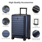 LEVEL8 Carry On Luggage with Compartment, 20 Inch Lightweight Hard Shell Rolling Suitcase with Wheels Airline Approved, Checked Luggage with Front Pocket, Double Tsa Locks - Navy Blue