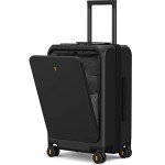 LEVEL8 Road Runner Pro Carry-On Luggage, 20” Lightweight PC Hardside Suitcase with Wheels, Spinner Trolley for Luggages with Front Compartment, Tsa Lock, Black