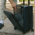 LEVEL8 Carry On Luggage with Compartment, 20 Inch Lightweight Hard Shell Rolling Suitcase with Wheels Airline Approved, Checked Luggage with Front Pocket, Double Tsa Locks - Navy Blue