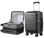 LUGGEX Carry On Luggage for Travel Front Opening, Expandable Polycarbonate Hard Shell Suitcase with Wheels for Men Women Chrismas Birthday(Charcoal Metallic, 19 Inch, 27.2L)