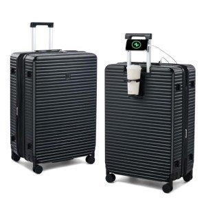 HanTrip 28 Inch Luggage Hard Shell Suitcases, Expandable Travel Checked Luggage 28 Inch, Large Check In Luggage with Spinner Wheels Cup Holder Charger Built in Lightweight Suitcase, Black