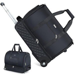 Lekeinchi Rolling Garment Bag for Travel - Convertible Duffel Bag with Wheels & Shoes Compartment, Carry on Suit Luggage Bag with Trolley for Business Trip, Wedding, Weekender