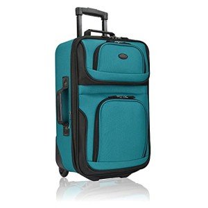 U.S. Traveler Lightweight Rolling 20" Carry On Luggage Softside Suitcase, Teal, 2 Wheel Single