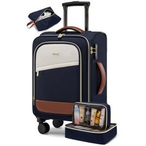 LOVEVOOK 4 Pcs Carry On Luggage 22x14x9 Airline Approved, 20 Inch Carry On Suitcases with Wheels, Softside Rolling Suitcase for Women Men, with TSA Lock Weekender Travel Luggage
