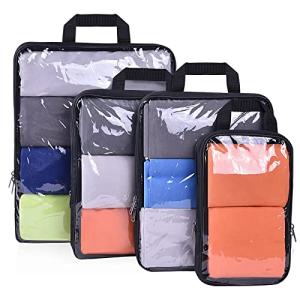 BAGAIL Transparent Compression Packing Cubes, Clear and Visible Travel Packing Organizer for backpack and suitcase(Transparent 4 set)