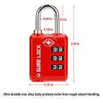 SURE LOCK TSA Approved 3 Digit Luggage Locks with Zinc Alloy Body and Hardened Steel Shackle to Lock Travel Suitcase (RED 2 Pack)