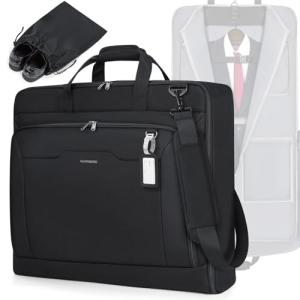 RAINSMORE Garment Bags for Travel Carry On Garment Bag for Hanging Clothes, Suit Bag for Business Trips with Shoes bag & Shoulder Strap, Waterproof Foldable Suit Luggage Bag for Men Women, Black