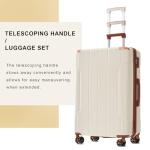 Merax 24 Inch Expandable Checked Luggage, Hardshell ABS Medium Suitcase with Spinner Wheels, TSA Lock, Lightweight Durable Travel Suitcase for Men Women(White Brown)