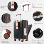 Merax Luggage Set of 3, 20, 24, 28inch with USB Port, 20, 24inch with front opening design Airline Certified Carry on Luggage, ABS Hard Shell Luggage with Spinner Wheels, ABS+black and brown