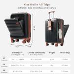 Merax Luggage Set of 3, 20, 24, 28inch with USB Port, 20, 24inch with front opening design Airline Certified Carry on Luggage, ABS Hard Shell Luggage with Spinner Wheels, ABS+black and brown