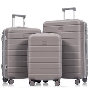 Merax 3 Piece ABS Hardshell Luggage Sets Spinner Wheel Suitcase TSA Lock Suit Case, Light Brown, 20/24/28 Inch