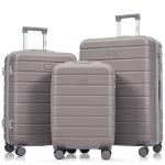 Merax 3 Piece ABS Hardshell Luggage Sets Spinner Wheel Suitcase TSA Lock Suit Case, Light Brown, 20/24/28 Inch