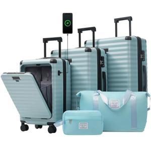Merax 3-Piece Hardshell Luggage Set, Light Blue