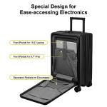 LEVEL8 Carry On Luggage with Compartment, 20 Inch Lightweight Hard Shell Rolling Suitcase with Wheels Airline Approved with Front Pocket, Double Tsa Locks, Black