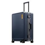 LEVEL8 Zipperless Checked Luggage with Aluminum Frame, Upgraded Medium Hardside Suitcase with Spinner Wheels, Metal Travel Luggage with Double Tsa Locks, 24 Inch, Blue