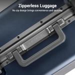LEVEL8 Zipperless Checked Luggage with Aluminum Frame, Upgraded Medium Hardside Suitcase with Spinner Wheels, Metal Travel Luggage with Double Tsa Locks, 24 Inch, Blue