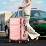 Pink Aluminum Carry-On Luggage with Spinner Wheels