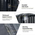 Rosamo 3 piece Luggage Set Suitcase 22x14x9 Airline Approved Carry on, ABS Hard Case Suitcases with Spinner Wheels, TSA Lock, Durable Waterproof Travel Set Black