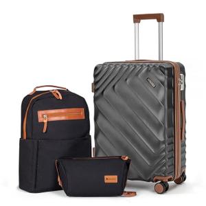 Rosamo 3 piece Luggage Set Expandable Suitcase 22x14x9 Airline Approved Carry on, ABS Hard Case Suitcases with Spinner Wheels, TSA Lock, (Black, 3 Piece Sets(20/BP/TB))