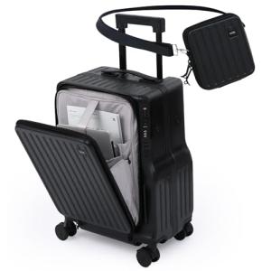 NOBL Duo Carry Carry-On Luggage with Detachable Side Bag, 22.1x14.6x10.5 Airline Approved, Noble Zipperless PC Hard Shell Suitcase & Crossbody, 360° Spinner Wheels, TSA Locks, USB Port - Jet Black