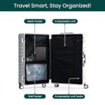 Nobl Travel Large Luggage, Noble Zipperless Aluminum Checked Suitcase, Metal Hardside Shell & Frame, 30.1x20x11.4, Big Check-in Bag, 360° Spinner Wheels, TSA Locks, Interior Compression – Silver