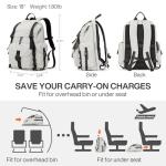 mixi Travel Backpack for Women Men, 18 Inch Carry On Laptop Backpack Flight Approved fits 16'' Laptop, Lightweight Waterproof Hiking Backpack Travel Outdoor Business Casual Daypack, Light Gray