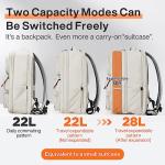 mixi Large Capacity Expandable Travel Backpack for Women & Men 15.6'' Laptop Carry On Weekender Bag Outdoor Hiking with Multifunction Pockets 180° Open Water Resistant 18 Inch 28L, Moonlight White